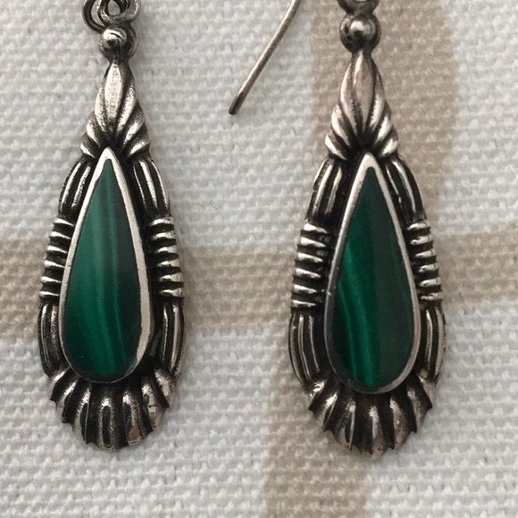 Vintage Sterling Malachite Earrings - Picture 2 of 5